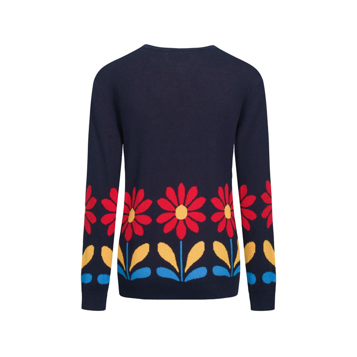 Kvinnors djupblå blommor i college-stil jacquardstickade plagg