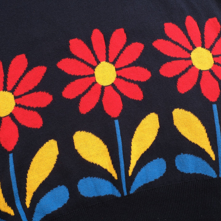 Kvinnors djupblå blommor i college-stil jacquardstickade plagg