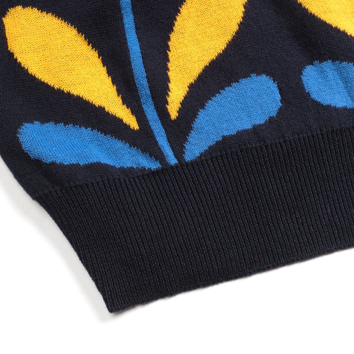 Kvinnors djupblå blommor i college-stil jacquardstickade plagg