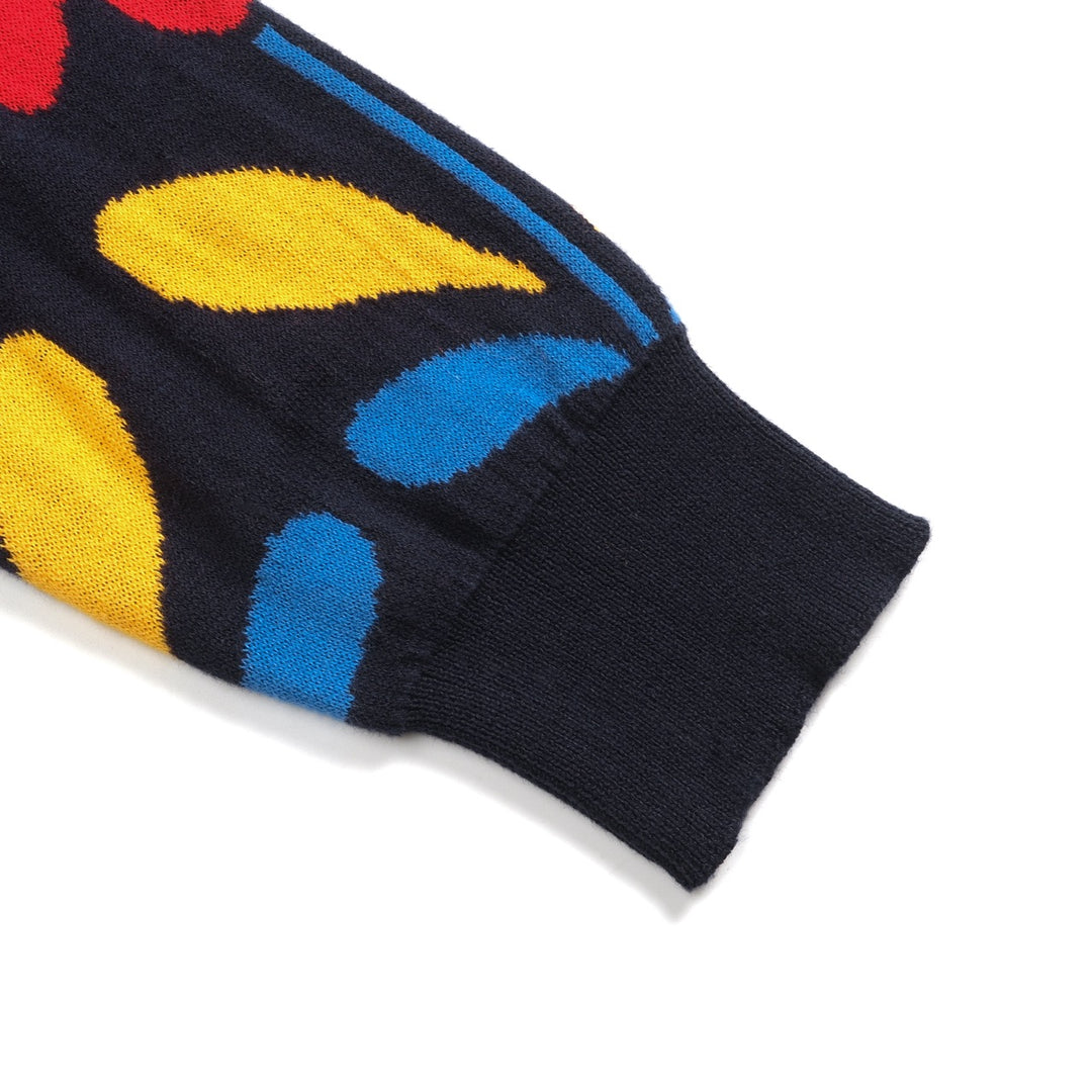 Kvinnors djupblå blommor i college-stil jacquardstickade plagg