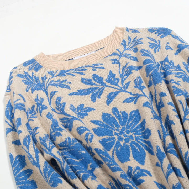 Jersey street de mujer en jacquard floral azul