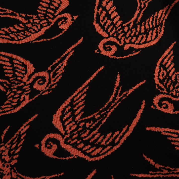 Men's black swallow jacquard V-neck knitted polo shirt