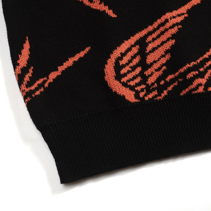 Men's black swallow jacquard V-neck knitted polo shirt