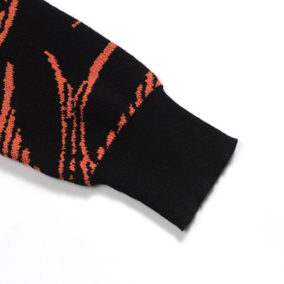 Men's black swallow jacquard V-neck knitted polo shirt