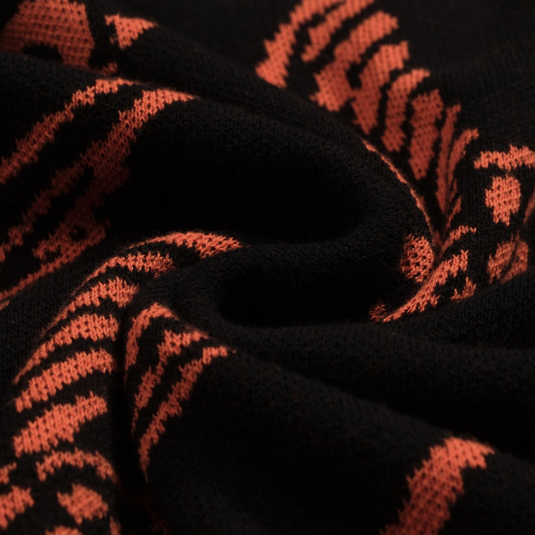 Men's black swallow jacquard V-neck knitted polo shirt