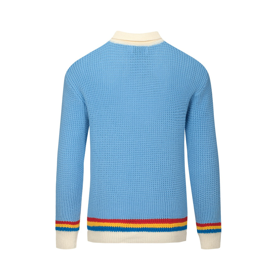 Polo da uomo in maglia preppy blu con scollo a V