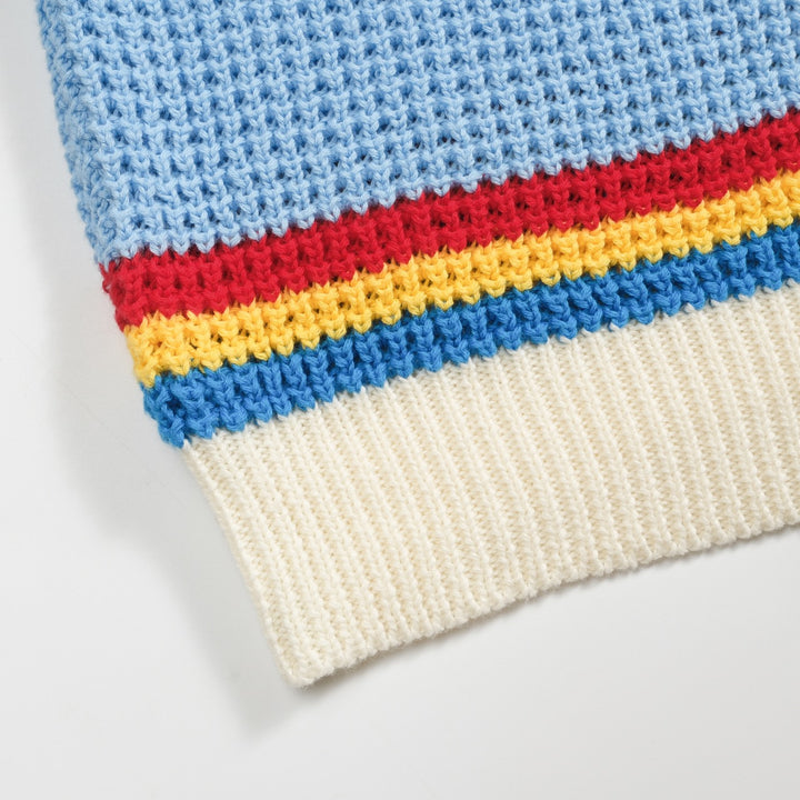 Polo da uomo in maglia preppy blu con scollo a V