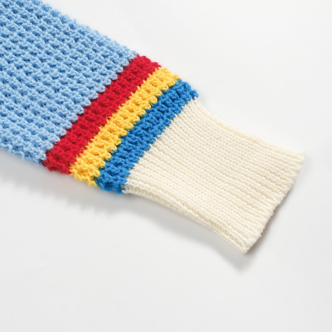 Polo da uomo in maglia preppy blu con scollo a V