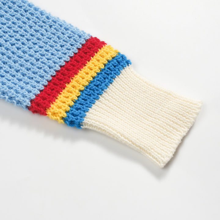 Polo da uomo in maglia preppy blu con scollo a V