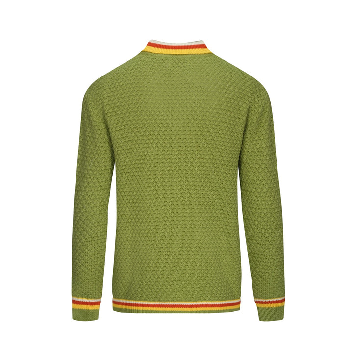 Polo da uomo con scollo a V a righe texture maglia verde