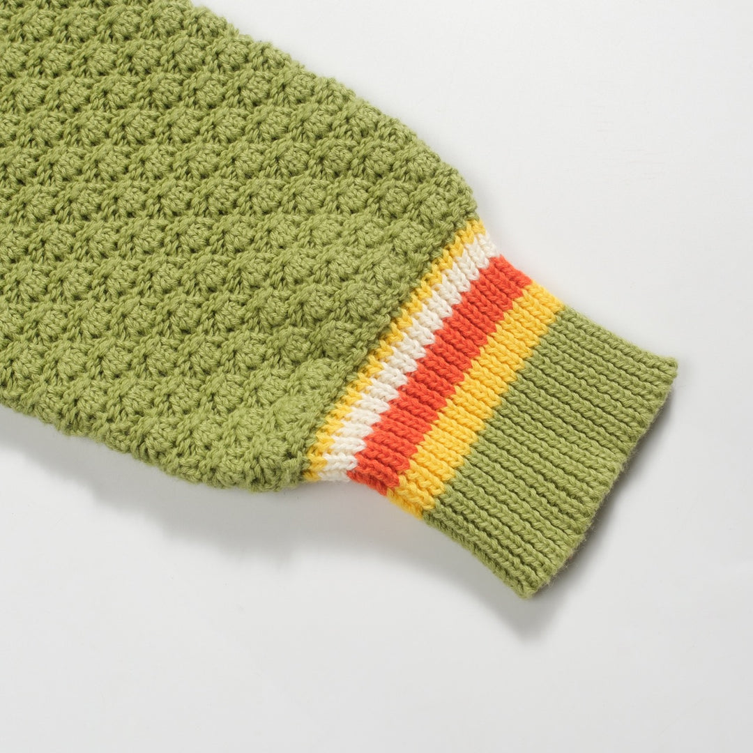 Polo da uomo con scollo a V a righe texture maglia verde