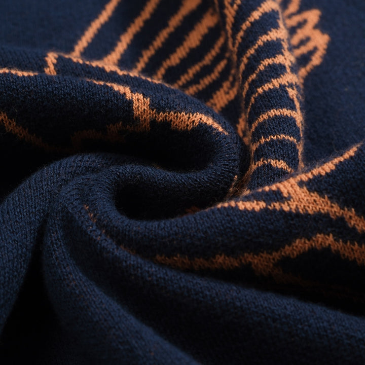 Camisa polo masculina de malha jacquard com arte Flying Crane azul marinho