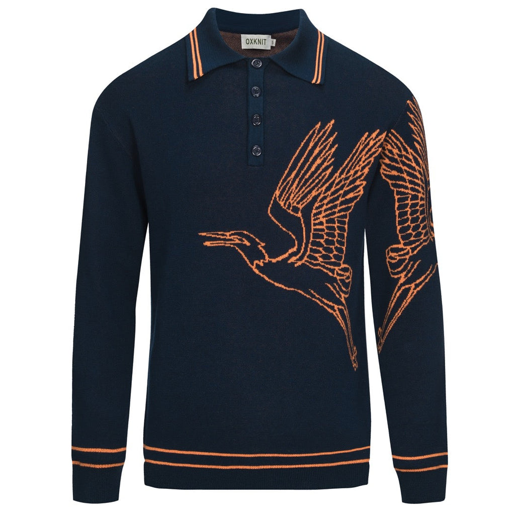 Crane Pattern Shirt Jacquard Mame - KurogouchiCrane mame navy