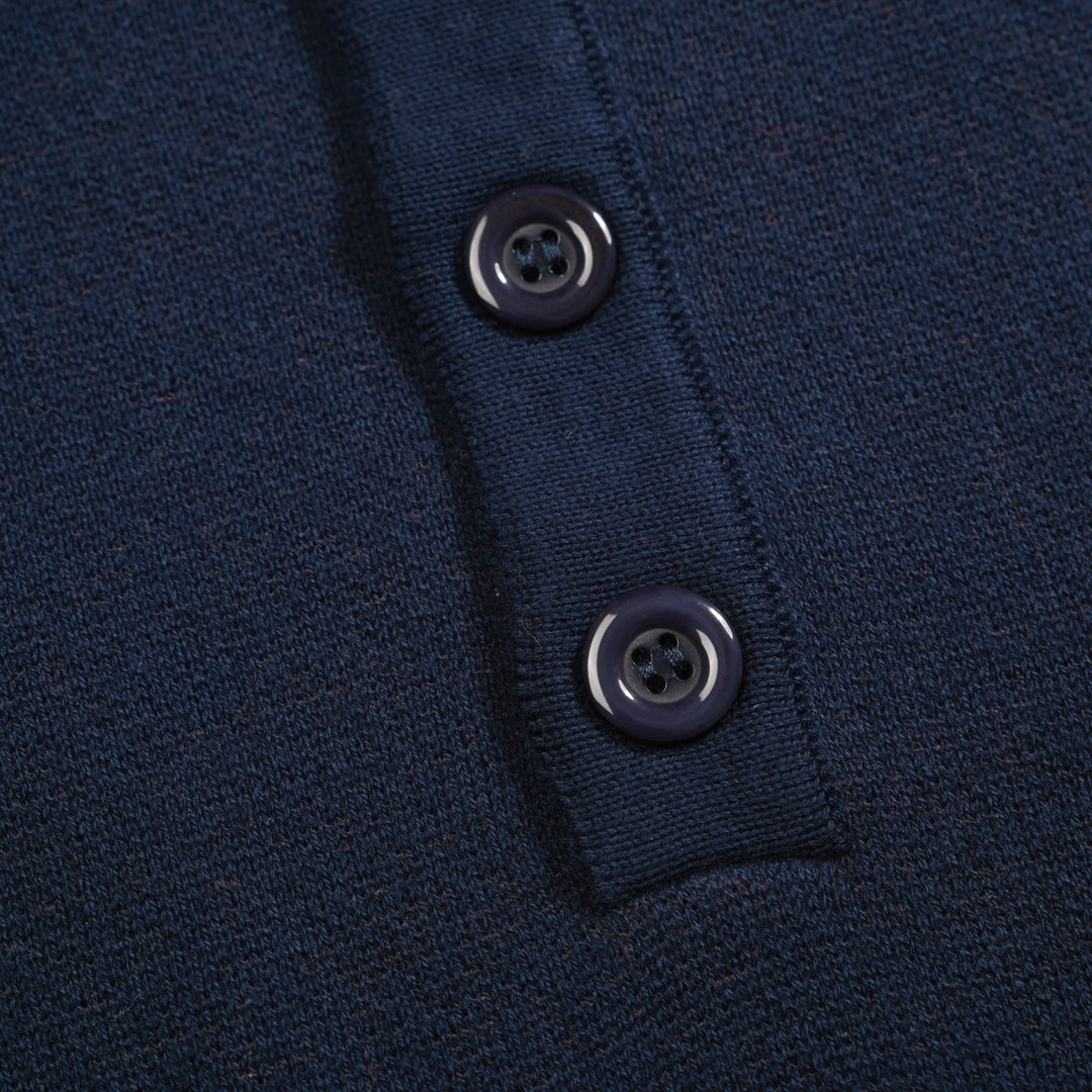 Camisa polo masculina de malha jacquard com arte Flying Crane azul marinho