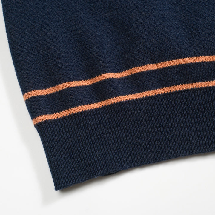 Camisa polo masculina de malha jacquard com arte Flying Crane azul marinho