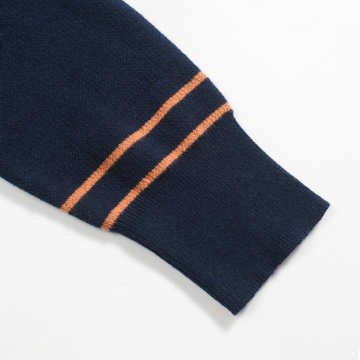 Camisa polo masculina de malha jacquard com arte Flying Crane azul marinho