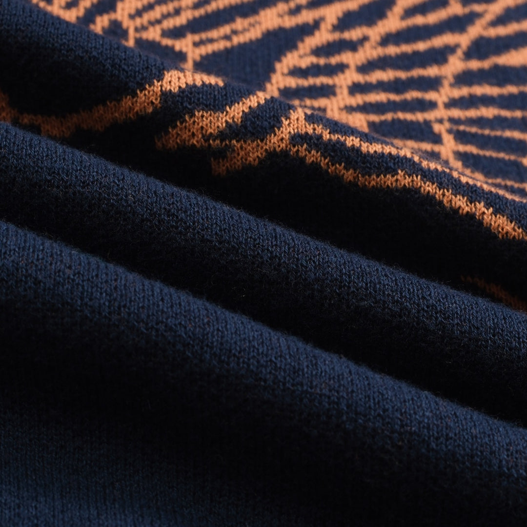 Camisa polo masculina de malha jacquard com arte Flying Crane azul marinho