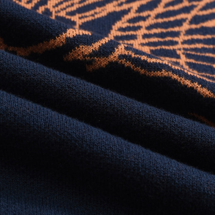 Camisa polo masculina de malha jacquard com arte Flying Crane azul marinho