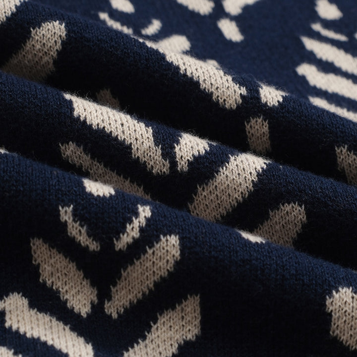 Marineblaues Herren-Jacquard-Poloshirt mit V-Ausschnitt im Stil der 70er Jahre