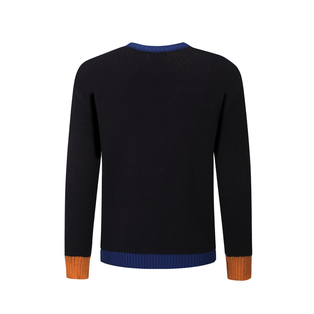 Men's dark blue fox jacquard vintage knitwear