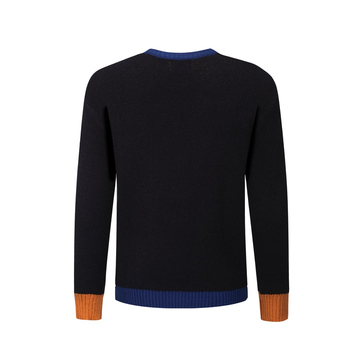 Men's dark blue fox jacquard vintage knitwear