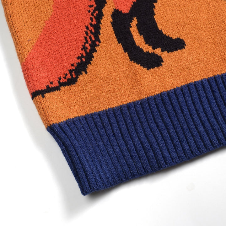 Men's dark blue fox jacquard vintage knitwear