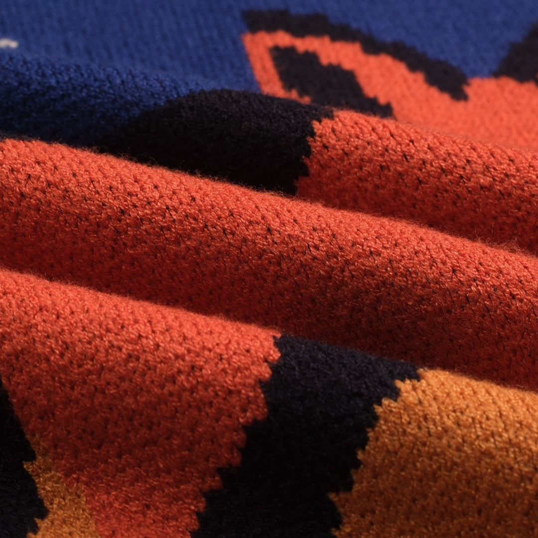 Men's dark blue fox jacquard vintage knitwear