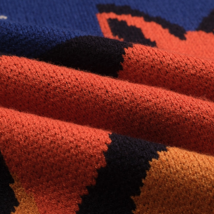 Men's dark blue fox jacquard vintage knitwear