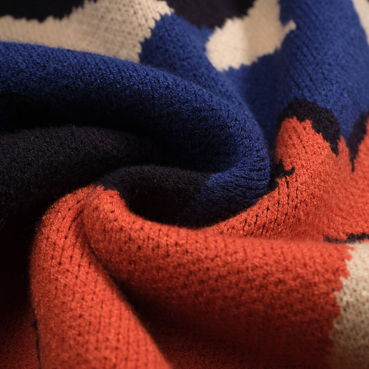 Men's dark blue fox jacquard vintage knitwear