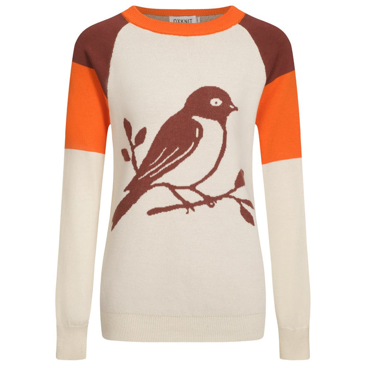 Malhas xadrez feminina branca damasco retrô pássaro gola redonda