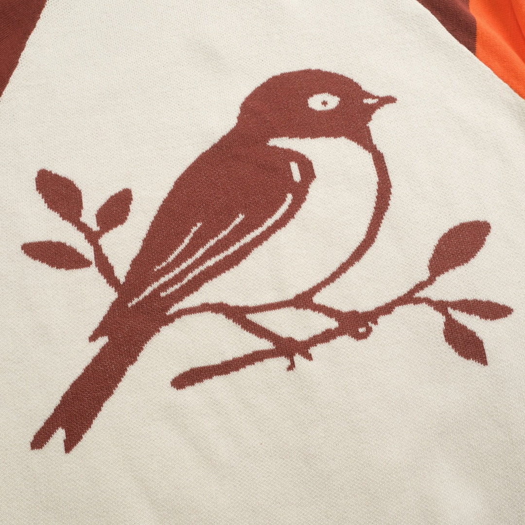 Malhas xadrez feminina branca damasco retrô pássaro gola redonda