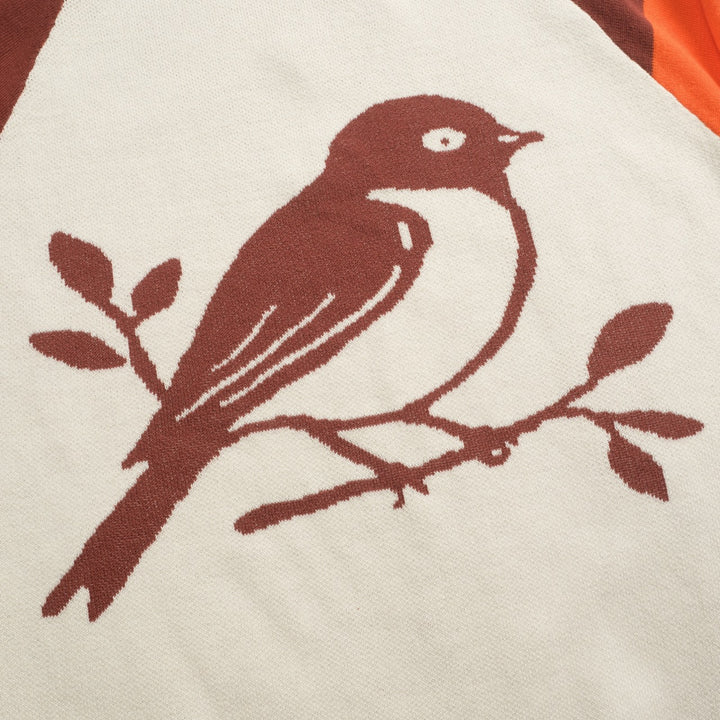 Malhas xadrez feminina branca damasco retrô pássaro gola redonda