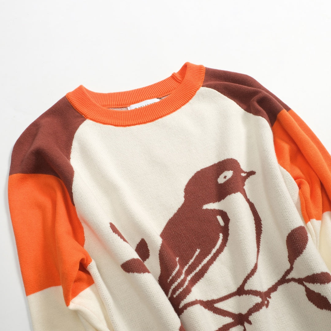 Malhas xadrez feminina branca damasco retrô pássaro gola redonda