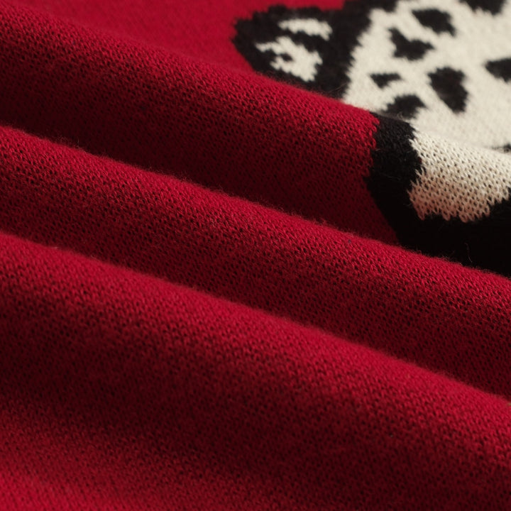 Women's red vintage animal print crew neck knitwear