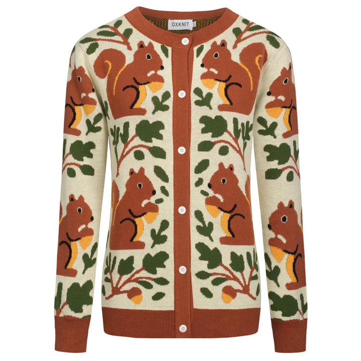 Women's brown vintage squirrel check knitted cardigan