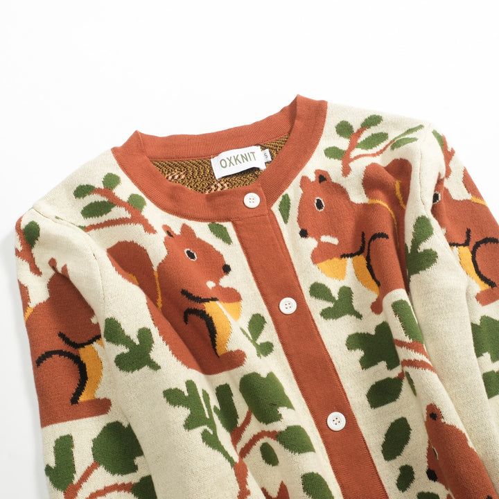 Women's brown vintage squirrel check knitted cardigan