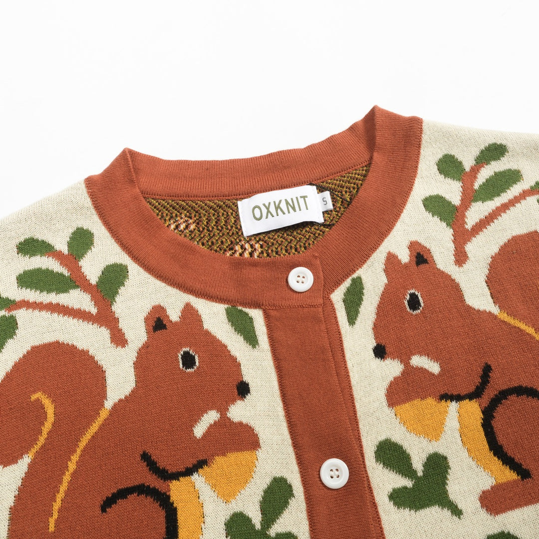 Women's brown vintage squirrel check knitted cardigan