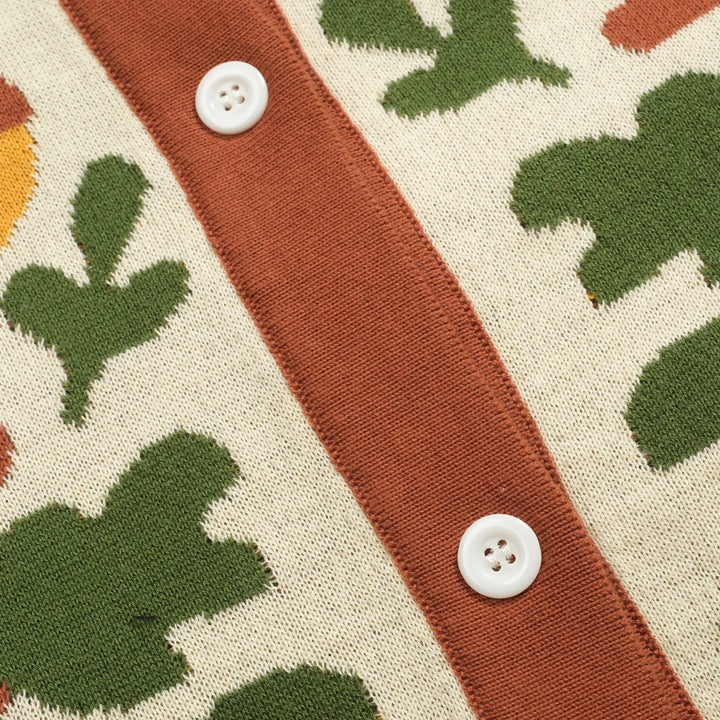 Women's brown vintage squirrel check knitted cardigan