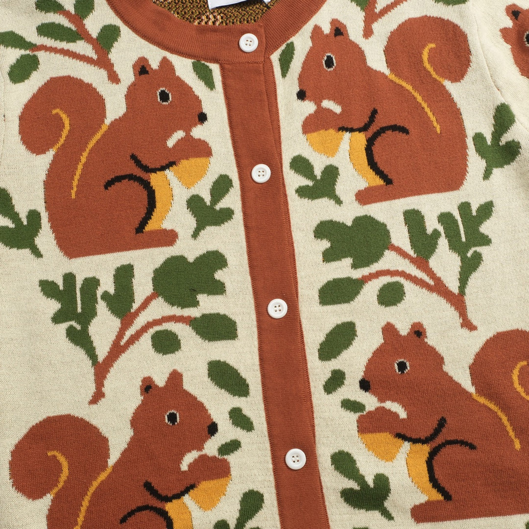 Women's brown vintage squirrel check knitted cardigan