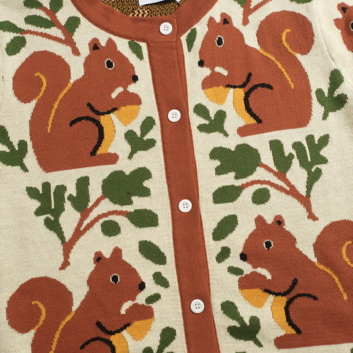 Women's brown vintage squirrel check knitted cardigan