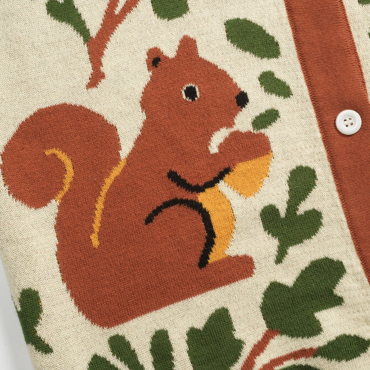 Women's brown vintage squirrel check knitted cardigan