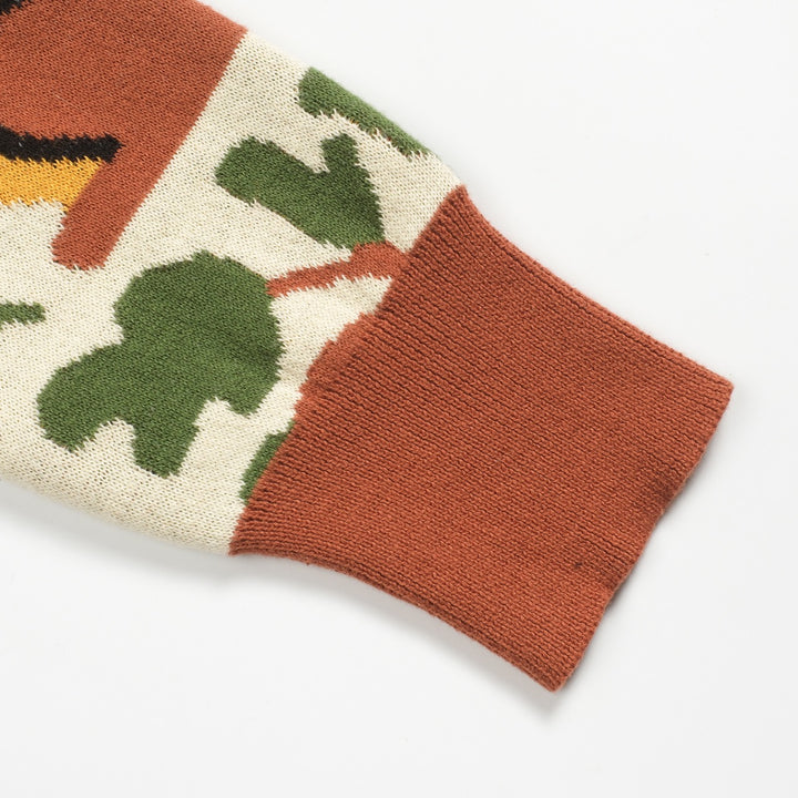 Women's brown vintage squirrel check knitted cardigan