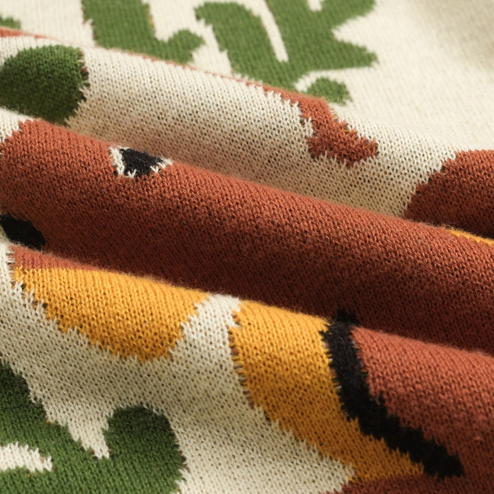 Women's brown vintage squirrel check knitted cardigan