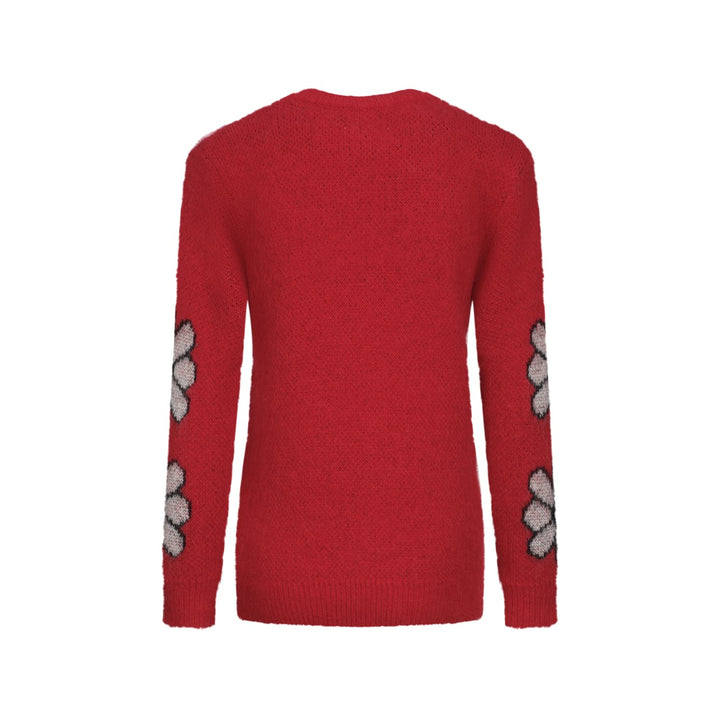 Malhas jacquard femininas com flor de gato vermelho