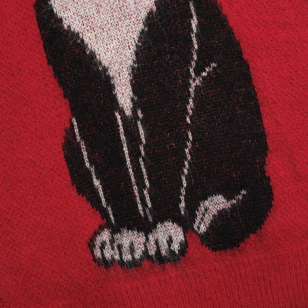 Malhas jacquard femininas com flor de gato vermelho