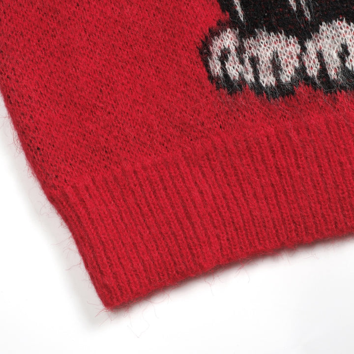 Malhas jacquard femininas com flor de gato vermelho