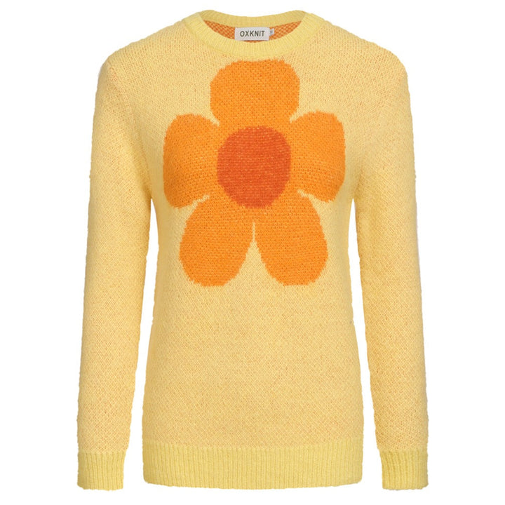 Women's yellow vintage flower plush knitwear