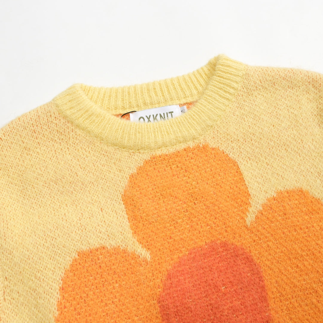 Women's yellow vintage flower plush knitwear