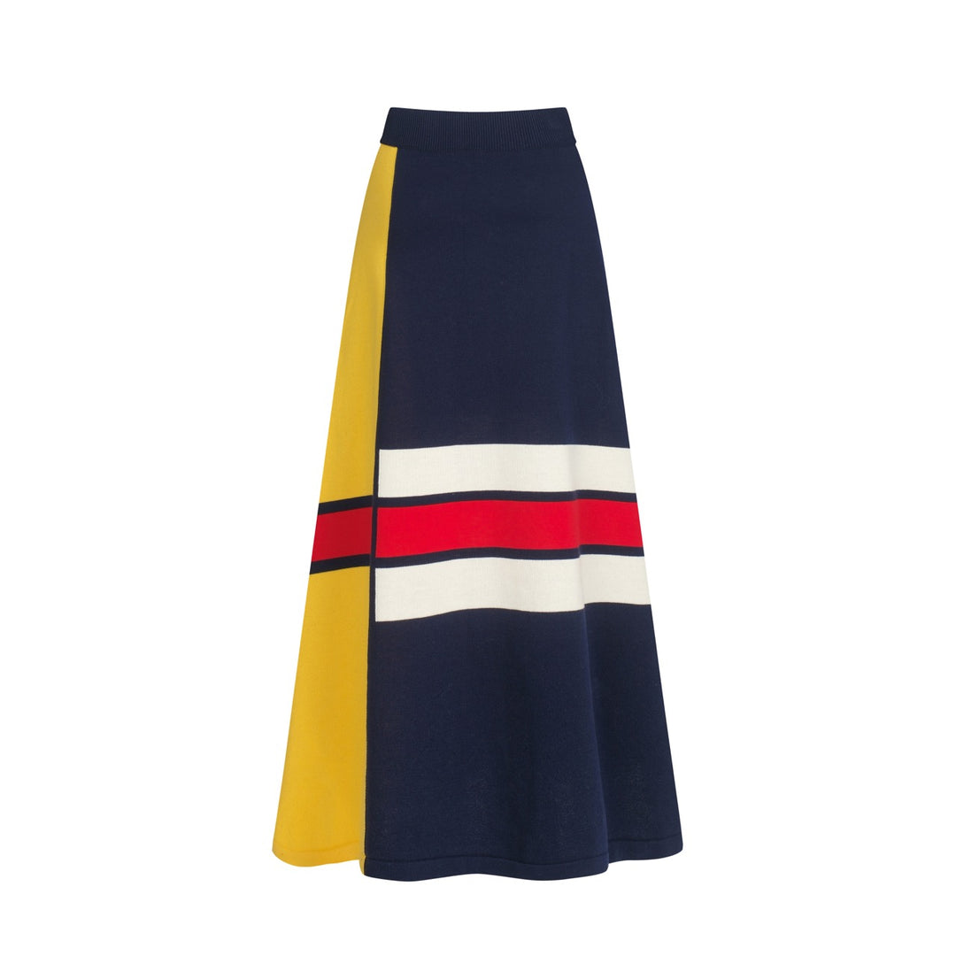 Women's dark blue striped vintage knit skirt