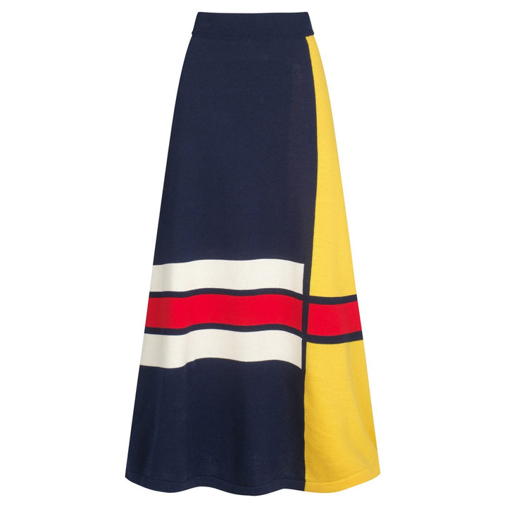 Women's dark blue striped vintage knit skirt
